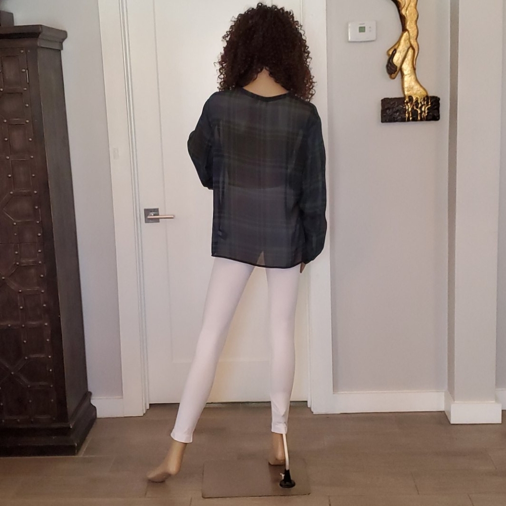 School Girl Plaid Long  Sleeve Blouse - Picture 3 of 5